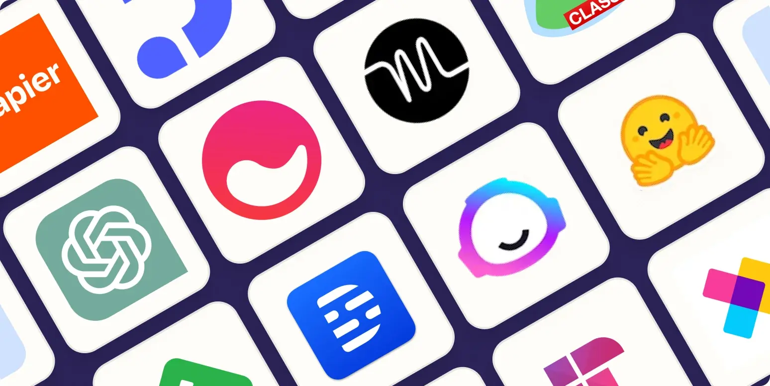 Top 10 free AI tools 2025. Logos of popular AI applications to boost efficiency.