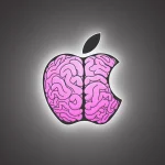Logo Apple Intelligence : cerveau rose dans une pomme. IA Apple 2025 vs Google.