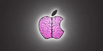 Logo Apple Intelligence : cerveau rose dans une pomme. IA Apple 2025 vs Google.