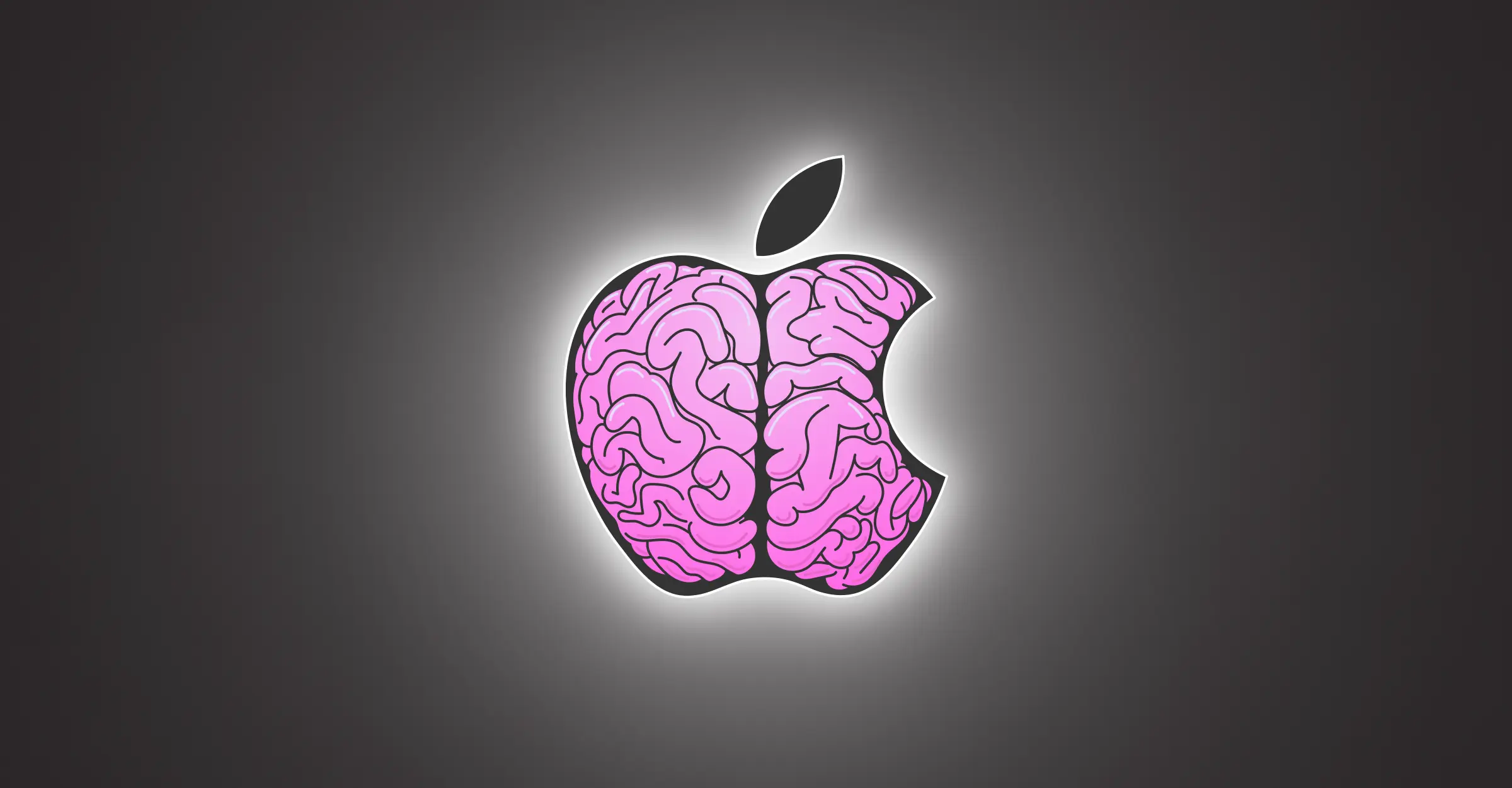 Apple Intelligence 2025 Logo Apple Intelligence : cerveau rose dans une pomme. IA Apple 2025 vs Google.
