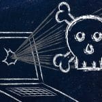 AI danger: computer attacked, skull. Risks and threats of artificial intelligence.