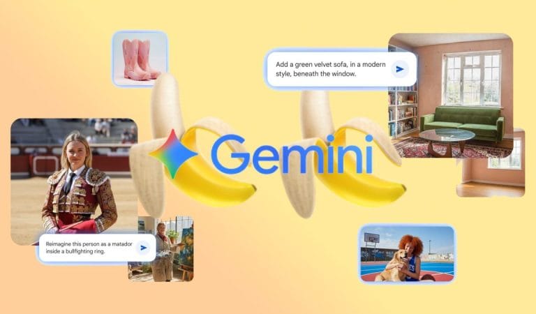 Google Gemini: AI for photo retouching. Bananas, matador, green couch, and dog.