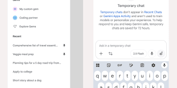 Gemini : Chats temporaires et mémoire automatique. Interface de l'application Gemini.