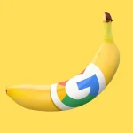 Banana avec logo Google. Nano-banana, Photoshop IA Google.