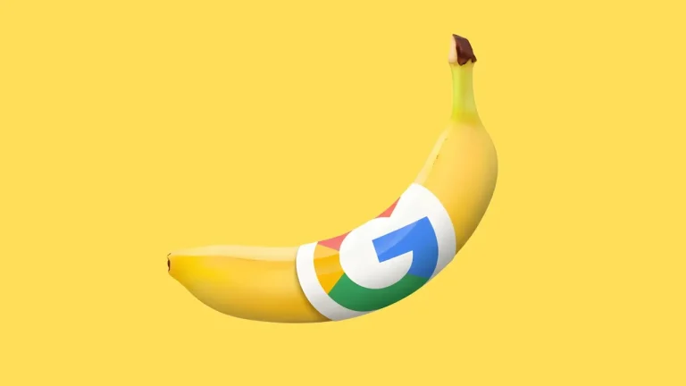 Banana with Google logo. Nano-banana, Google AI Photoshop.