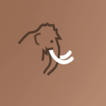 Logo minimaliste d'un mammouth. Design épuré, intelligence artificielle, préhistoire.