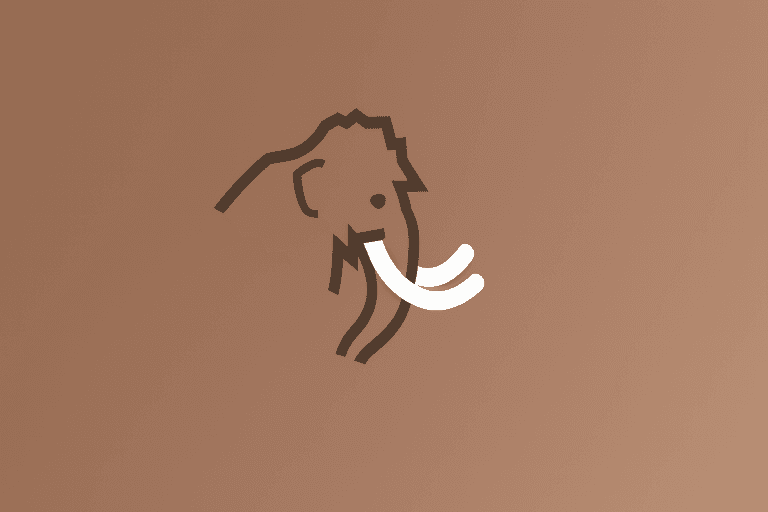Logo minimaliste d'un mammouth. Design épuré, intelligence artificielle, préhistoire.