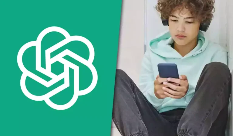 Logo OpenAI et ado avec smartphone. Contrôle parental ChatGPT pour la sécurité des jeunes en ligne.