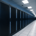 Server room. Data center with computer racks for web and cloud hosting.