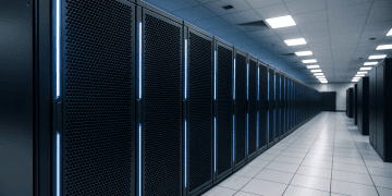 Salle de serveurs. Centre de données avec racks informatiques pour hébergement web et cloud.