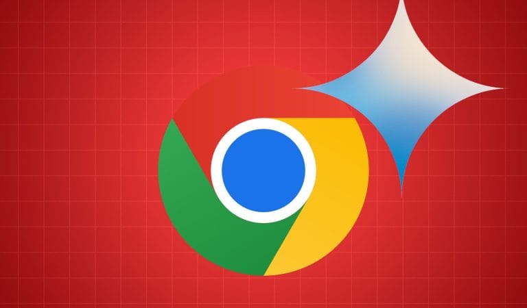 Chrome et Gemini IA : Google intègre l'IA à son navigateur. Logo Chrome coloré sur fond rouge.