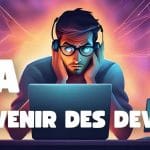 AI and the future of web developers. Illustration of a web developer worried about artificial intelligence.