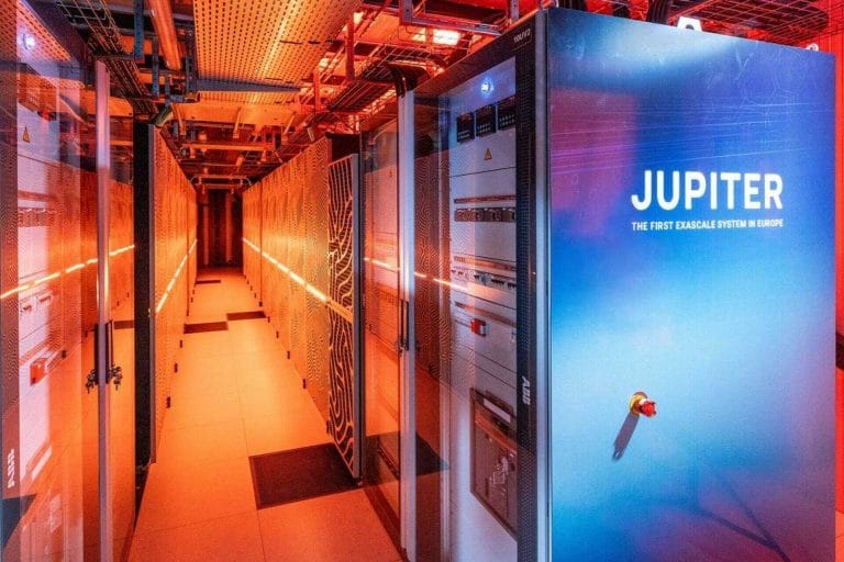 Jupiter Supercomputer: Europe enters the Exaflops era. Computer server room.