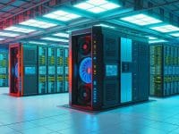 Salle de serveurs informatiques. Supercalculateur français pour la défense nationale.