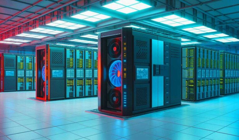 Computer server room. French supercomputer for national defense.