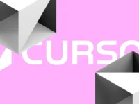 Créer une application web avec Cursor : logo et formes géométriques sur fond rose.