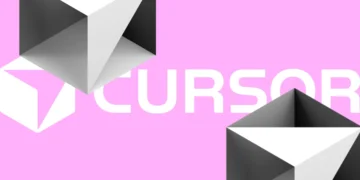 Créer une application web avec Cursor : logo et formes géométriques sur fond rose.