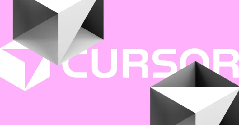 Créer une application web avec Cursor : logo et formes géométriques sur fond rose.