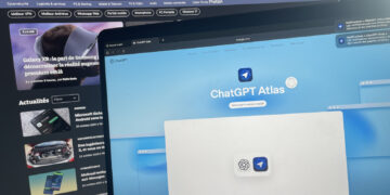 ChatGPT Atlas, le navigateur d'OpenAI sur un écran d'ordinateur portable. Télécharger ChatGPT pour macOS.