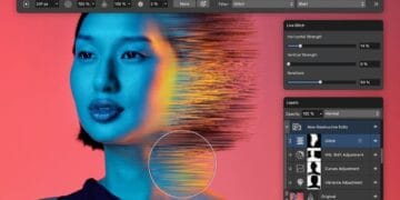 Affinity Photo : femme avec effet glitch. Logiciel de retouche photo et design graphique.