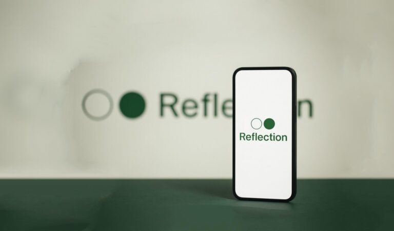 Reflection AI logo on smartphone. American open source AI.