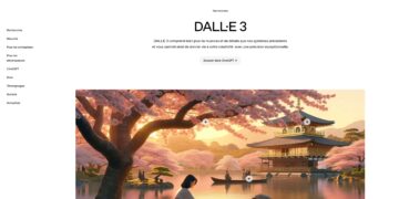 DALL-E 3: Image IA d'un paysage japonais avec cerisiers en fleurs, temple doré et personne au bord de l'eau. Créativité et précision.