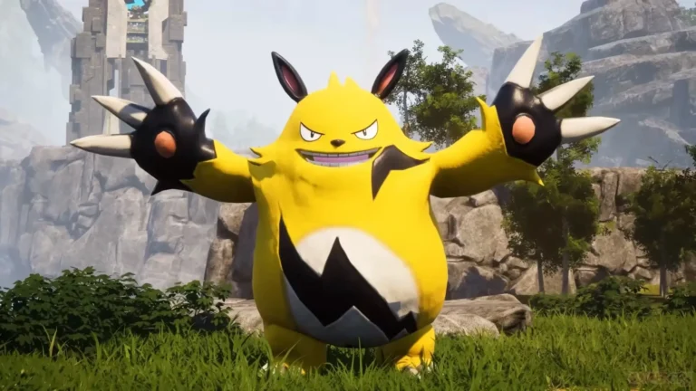 Palworld : créature jaune menaçante. Style Pokémon avec des armes. Le studio arrête l'IA générative.