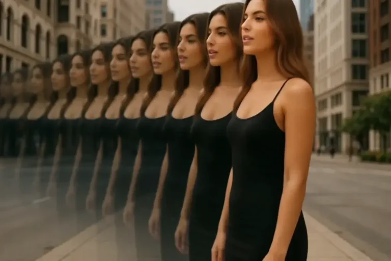 Clones IA vidéo YouTube. Femme dupliquée, concept d'intelligence artificielle et de vidéo en ligne.