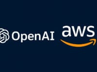 Logos OpenAI et AWS. Partenariat IA Amazon-OpenAI. Intelligence artificielle, cloud computing.