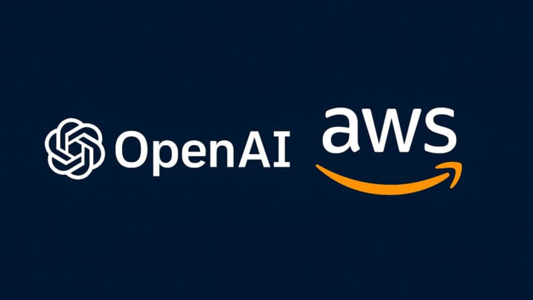 Logos OpenAI et AWS. Partenariat IA Amazon-OpenAI. Intelligence artificielle, cloud computing.