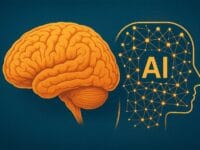 Cerveau humain et IA. Illustration de l'intelligence artificielle consciente.