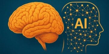 Cerveau humain et IA. Illustration de l'intelligence artificielle consciente.
