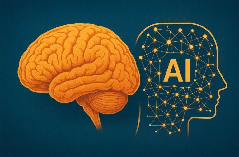 Cerveau humain et IA. Illustration de l'intelligence artificielle consciente.