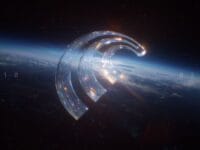 Logo Comet navigateur IA sur fond d'espace. Technologie futuriste, intelligence artificielle.