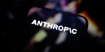 Anthropic in Paris. Anthropic logo on screen. AI, office, France.