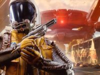 Arc Raiders : Personnage de jeu vidéo avec arme et vaisseau robotique.