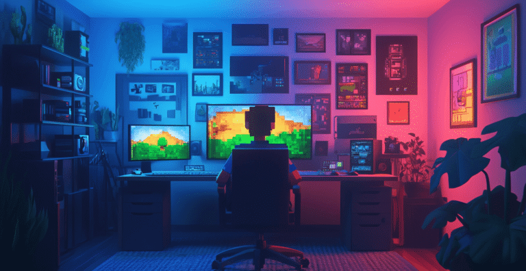 Un gamer IA jouant à Minecraft. L'intelligence artificielle transforme le gaming, entre révolution et controverse.