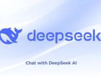 Logo DeepSeek IA: baleine bleue stylisée et texte "deepseek". Nouvelle IA concurrente à Gemini et ChatGPT.
