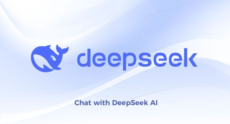 Logo DeepSeek IA: baleine bleue stylisée et texte "deepseek". Nouvelle IA concurrente à Gemini et ChatGPT.