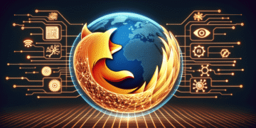 Firefox and AI: Mozilla Firefox logo stylized with artificial intelligence. Web browser of the future?
