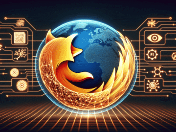 Firefox and AI: Mozilla Firefox logo stylized with artificial intelligence. Web browser of the future?
