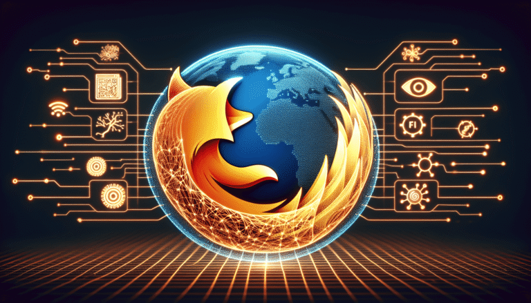 Firefox and AI: Mozilla Firefox logo stylized with artificial intelligence. Web browser of the future?