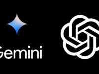 Logo Google Gemini contre logo OpenAI ChatGPT. Compétition IA.