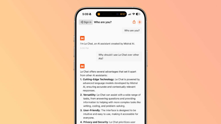 Mistral AI sur iPhone : Le Chat, IA 100% locale ? Interface utilisateur et avantages de l'IA Mistral sur un smartphone Apple.