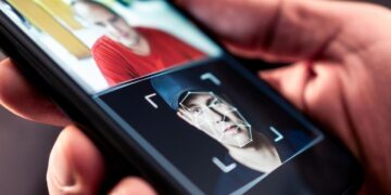 Recognize an AI video: man holding a phone with facial analysis. Guide to detecting fakes.