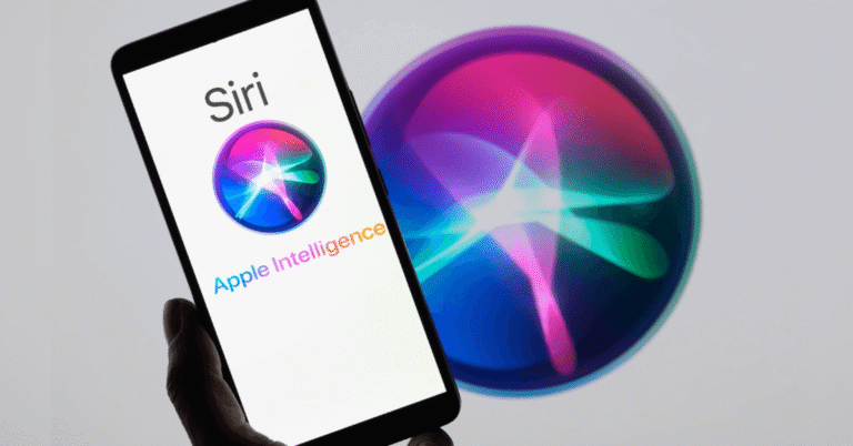 Hand holding a smartphone displaying the Siri logo and the text Apple Intelligence, symbolizing the new generation of AI assistants.