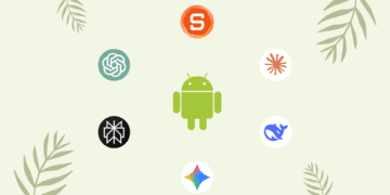 Logo Android central entouré d'icônes d'applications d'intelligence artificielle (ChatGPT, Perplexity, Socratic, Zapier, etc.). Représente l'IA Gratuite en 2026 pour le quotidien.