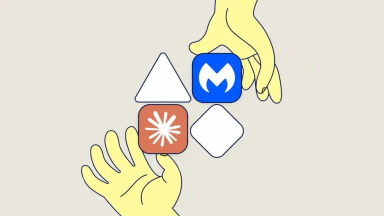 Two yellow hands assemble blocks representing geometric shapes and AI logos to protect themselves from scams.