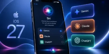 Siri interface on iPhone showing the choice between Gemini, Claude and ChatGPT to answer queries.
