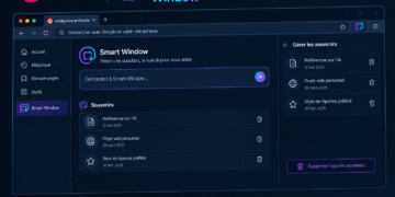Interface Firefox Smart Window avec assistant IA et gestion des souvenirs locaux. Un aperçu de l'outil souverain en test.